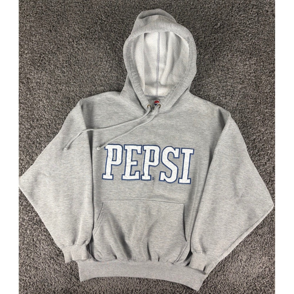 Vintage 90s Pepsi Promo Hoodie Gray Tackle Twill Logo Fleece Sweatshirt Large